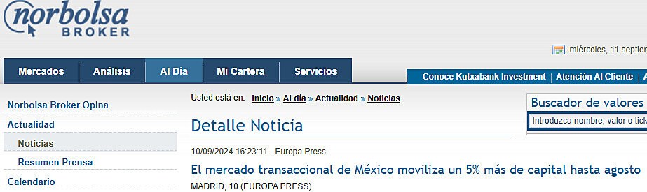 El mercado transaccional de Mxico moviliza un 5% ms de capital hasta agosto